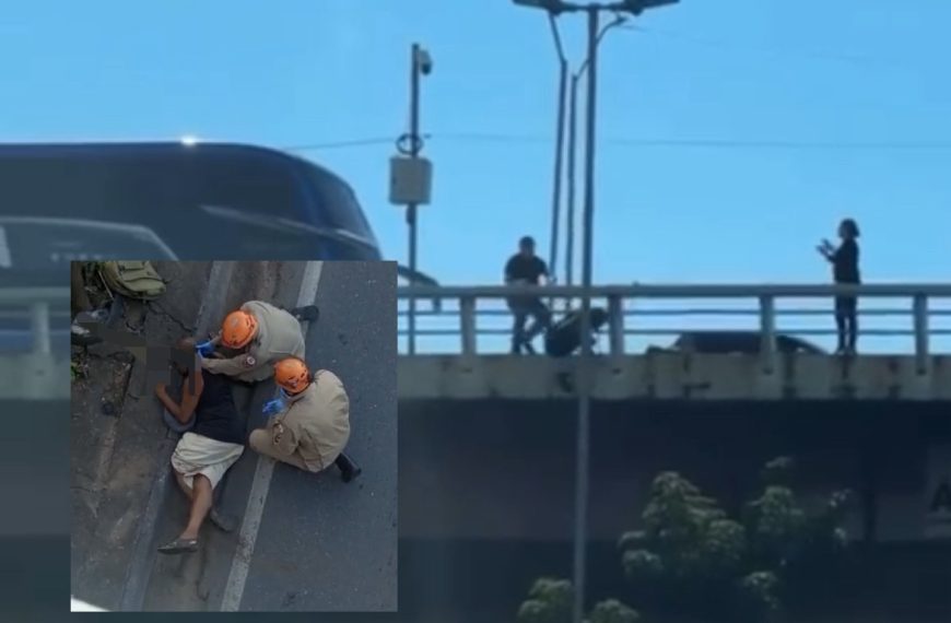 Homem pula de viaduto e fica em estado gravíssimo em MT; vídeos fortes