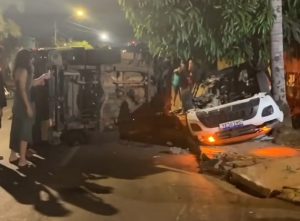 Vídeo mostra momento que veículos colidem e capotam em Rondonópolis; assista