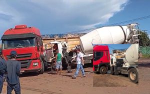 Grave colisão entre carreta e caminhão betoneira deixa dois feridos em Rondonópolis; vídeos