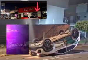 Bêbado causa capotamento, foge sem socorrer vítima e vai encher a cara em bar de Rondonópolis; vídeo