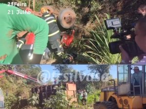 Caminhão boiadeiro capota e motorista fica preso às ferragens próximo a Rondonópolis; vídeo