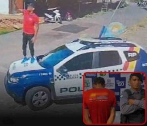 Faccionado amostradinho sobe em viatura, faz sinal do CV e acaba preso em MT; vídeo