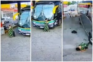 Mulher escapa da morte milagrosamente após ser atropelada por ônibus em MT; assista