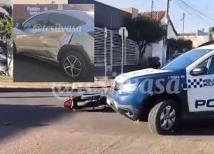 Duas pessoas ficam feridas após forte colisão entre moto e HR-V em Rondonópolis; vídeo