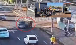 Motorista comete barbeiragem típica do trânsito de Rondonópolis e fere motoqueira; assista o acidente