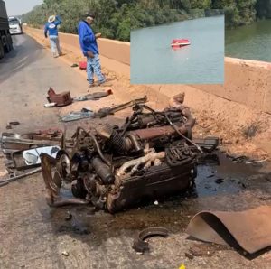 Vídeo mostra caminhão despedaçado após grave acidente em ponte em MT; motorista sobreviveu