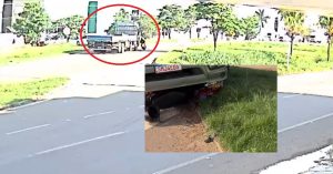 Vídeo mostra motociclista quase sendo esmagada por caminhão após manobra na BR-163