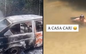Esposa flagra “garanhão” com amante no “bem bom” e ateia fogo em carro em MT; assista tudo