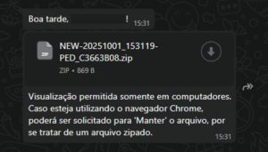 Usuários de Rondonópolis relatam golpe no WhatsApp com arquivo ZIP suspeito
