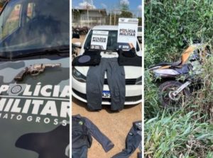 Com moto roubada em Rondonópolis, membros do CV são presos com fardas e coletes da PM após atirarem no rosto de rival do PCC