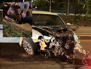 Motorista fica gravemente ferido após colidir e destruir poste na Avenida dos Estudantes em Rondonópolis; vídeo