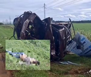 Motorista atinge caminhão, é arremessado da camionete e morre na MT-130; vídeo fortíssimo
