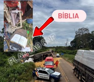 Bíblia aparece aberta entre destroços de acidente que matou motorista preso às ferragens em MT