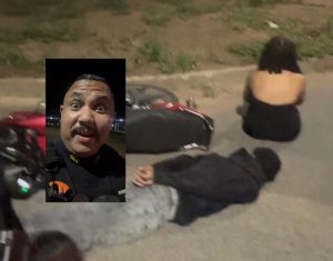 Amostradinho com novinha na garupa cai durante fuga e acaba nas “garras” do sargento Costa em Rondonópolis; vídeo