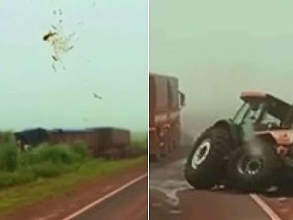 Motorista morre preso às ferragens após colidir brutalmente em trator em MT; assista