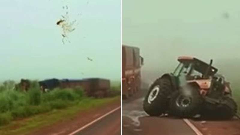 Motorista morre preso às ferragens após colidir brutalmente em trator em MT; assista