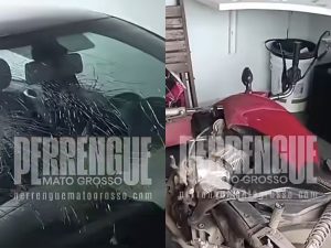 Lunática toca o terror na casa do ex, quebra carros e faz ameaça com faca em MT; vídeo