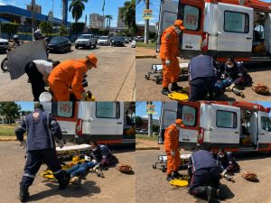 Colisão entre 2 motos deixa mulheres feridas na rotatória da Médici em Rondonópolis; vídeo