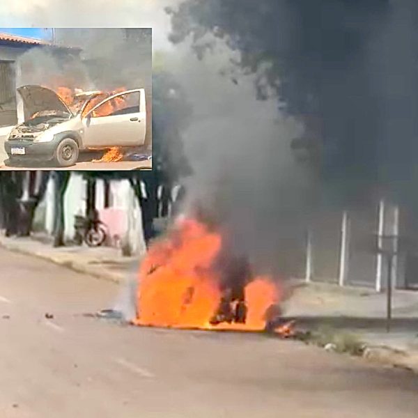 Vídeos mostram carro sendo destruído pelas chamas no Jardim Atlântico em Rondonópolis
