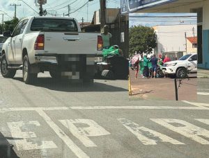 Camionete causa acidente ao invadir preferencial e deixa motoqueiro ferido em Rondonópolis