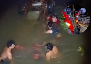 Imagem mostra desespero após carro cair dentro de rio em MT; motorista sofreu parada cardíaca e acabou salvo por bombeiros