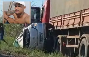 Passageiro morre preso às ferragens em colisão fortíssima entre Ônix e bitrem na Estrada da Guia em MT; vídeo forte