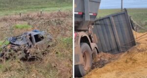 Motorista morre preso às ferragens após colisão envolvendo carreta de empresa de Rondonópolis na BR-364; vídeo