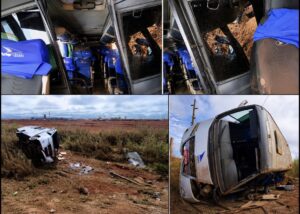Tombamento de micro-ônibus quase termina em tragédia e deixa 7 feridos em Rondonópolis; vídeo