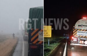 Acidente entre caminhão e duas carretas interdita Serra de São Vicente e causa congestionamento; veja vídeo