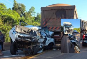 Presa às ferragens: vítima vai parar no Hospital Regional após grave engavetamento na BR-163