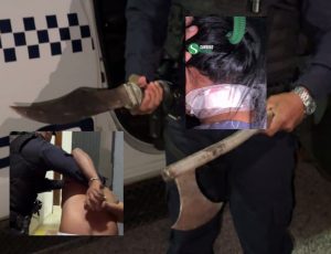 Homem é preso pela PM após tentar degolar esposa com machadinha; vídeo forte