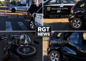 Motociclista sem CNH e com moto sem placas fica ferido após forte colisão com carro em Rondonópolis; vídeo
