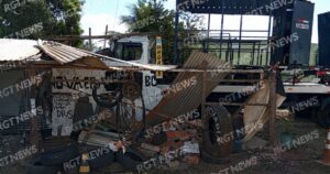 Caminhão desgovernado destrói borracharia e dono escapa da morte por pouco em Rondonópolis
