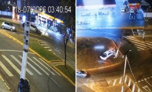 Vídeos mostram ladrões com caminhonete furtada destruindo poste e fugindo a pé em Rondonópolis