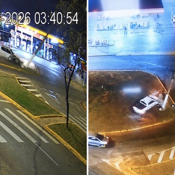 Vídeos mostram ladrões com caminhonete furtada destruindo poste e fugindo a pé em Rondonópolis