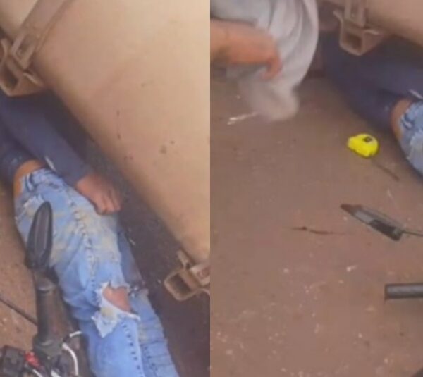 Motociclista para embaixo de carreta e vídeo mostra momentos de tensão em Rondonópolis; assista