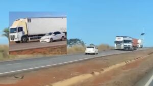 Vídeo mostra motorista na contramão provocando batida com carreta na BR-364 próximo a Rondonópolis