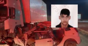 Jovem morre preso às ferragens em grave acidente entre carro e caminhão na BR-364; vídeo mostra destruição