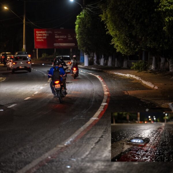 Gestão Cláudio inova com sinalização de led em ciclofaixa na Avenida dos Estudantes
