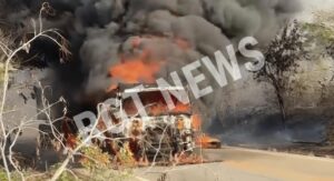 Vídeos mostram carreta sendo destruída pelas chamas na MT-270, entre Rondonópolis e São Lourenço de Fátima