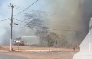 Vídeo mostra grande incêndio próximo ao Horto Florestal em Rondonópolis; Prefeitura age rápido