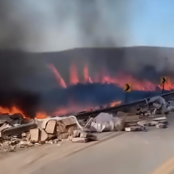 Motorista morre após carreta cair em ribanceira e ser destruída pelas chamas em MT; vídeo
