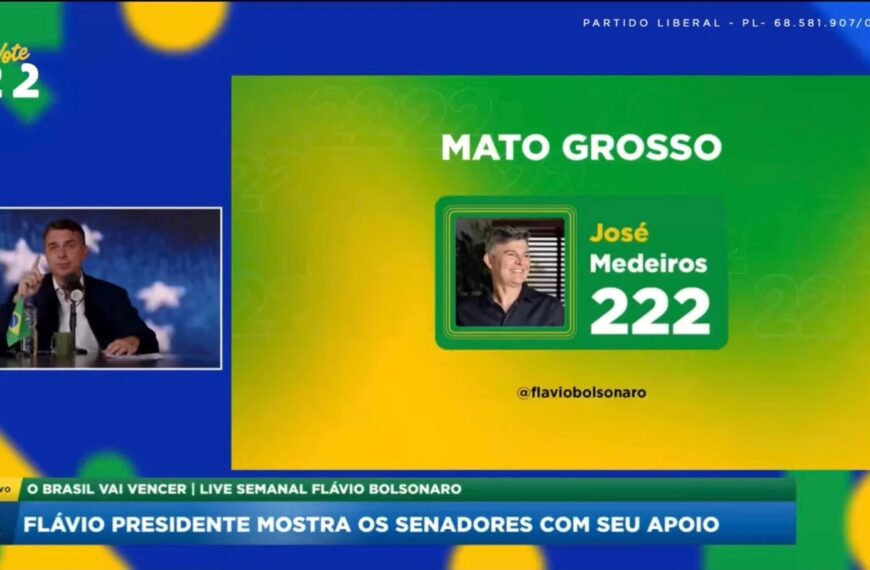 Flávio Bolsonaro reforça apoio a Zé Medeiros para o Senado em MT durante live semanal; assista