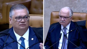 Fora das câmeras, Edson Fachin e Flávio Dino se abraçam