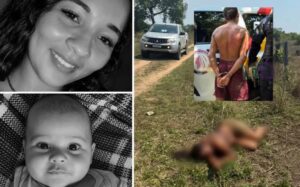 Homem mata esposa e bebê de 4 meses a facadas e acaba preso dormindo em fazenda de MT; imagens fortes
