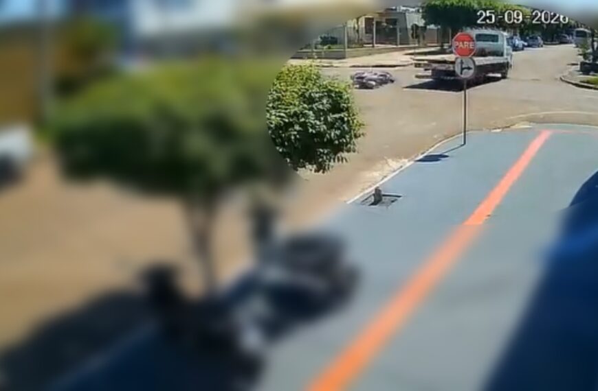 Motociclista escapa da morte após guincho invadir preferencial em Rondonópolis; assista