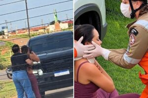 Esposa flagra marido ‘garanhão’ saindo de motel com do ‘job’ e acaba atropelada em MT; vídeo mostra flagrante
