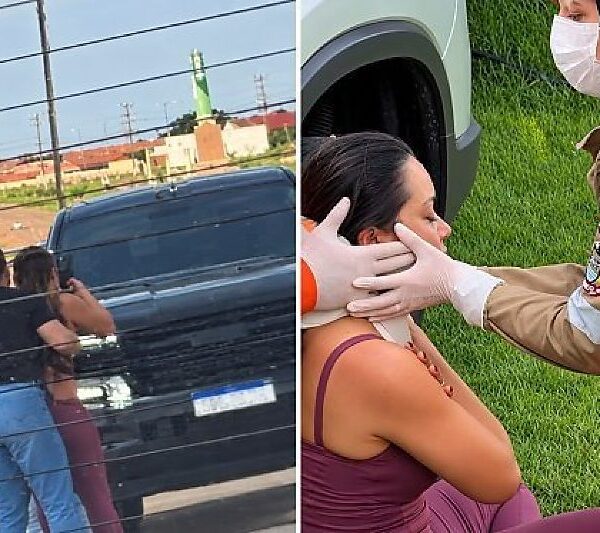 Esposa flagra marido ‘garanhão’ saindo de motel com gata do ‘job’ e acaba atropelada em MT; vídeo mostra flagrante