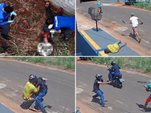 Vídeos impressionantes mostra homem atirando em trabalhador e sendo morto a golpes de facão em MT