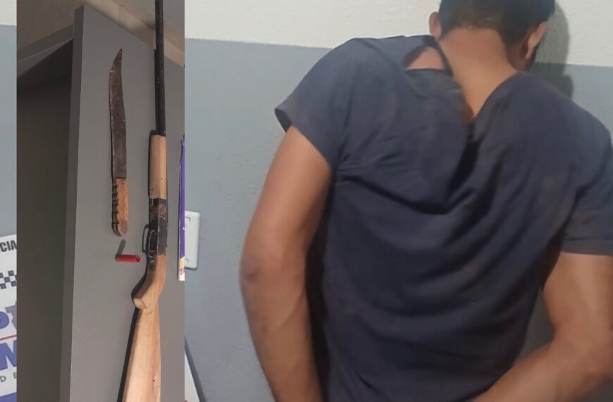 Homem aponta espingarda para mulher, ameaça matá-la e acaba contido com spray de pimenta pela PM
